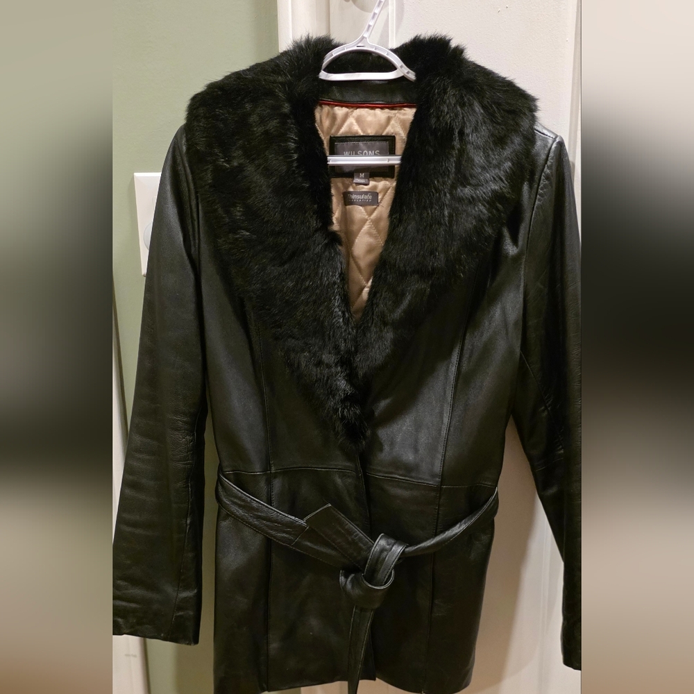 Wilsons Leather Black Jacket with Faux Fur Trim